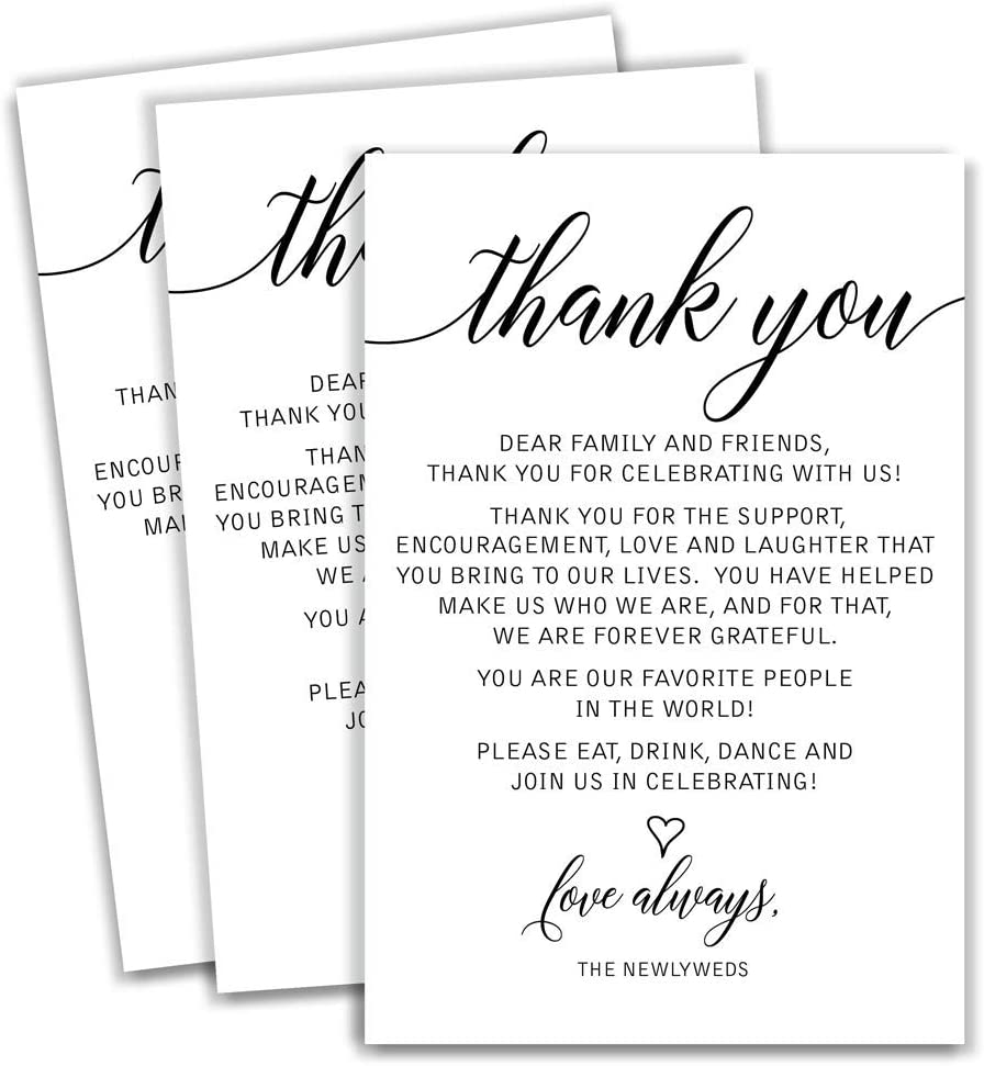 50 Thank You Place Cards, Wedding, Rehearsal Dinner Thank You Table Sign, Menu Place Setting Card Notes, Placement Thank You Note Favors For Family & Guests (50-cards)