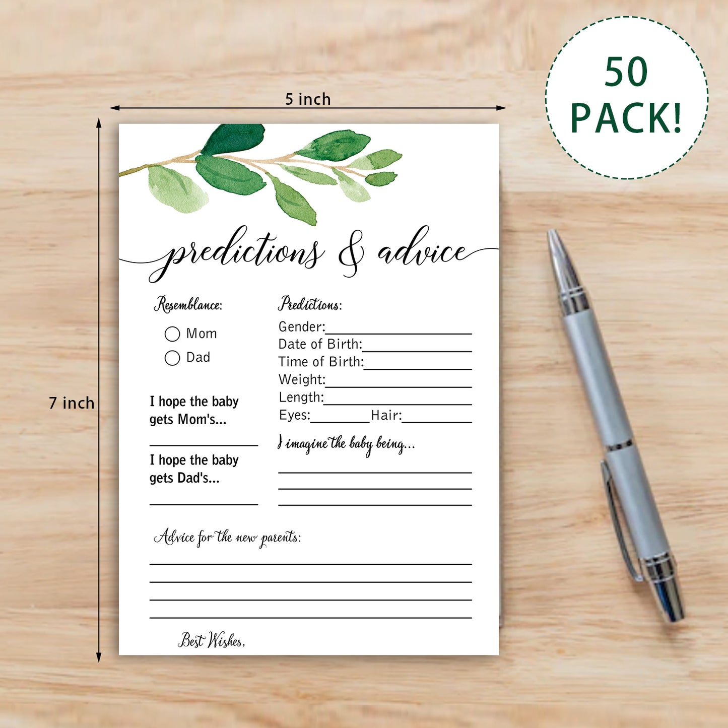 Set of 5 Large Greenery Baby Shower Games- 250 Piece Baby Shower Game Pack Including 50 Who Knows Mommy Best, 50 Who Said It, Mommy or Daddy, 50 What's in Your Purse, 50 Gift Bingo, 50 Predictions