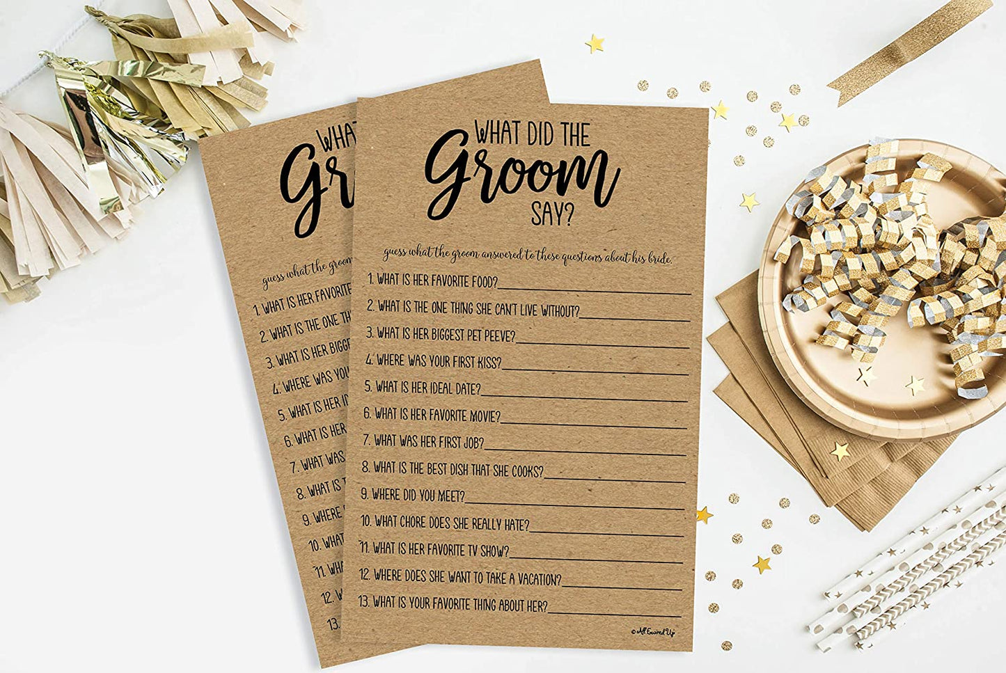 What Did the Groom Say Game - Kraft (50-Sheets) Rustic Bridal Wedding Shower or Bachelorette Party Game, Printed Engagement Rehearsal (Large Size Sheets)