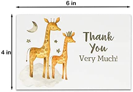 36 Safari Thank You Cards With Envelopes and Stickers, Kids or Baby Shower Thank You Note, Jungle Greenery Gold 4x6 Varied Zoo Animal Giraffe Gratitude Card Pack For Party, Girl Boy Children Birthday Stationery