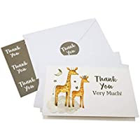 36 Safari Thank You Cards With Envelopes and Stickers, Kids or Baby Shower Thank You Note, Jungle Greenery Gold 4x6 Varied Zoo Animal Giraffe Gratitude Card Pack For Party, Girl Boy Children Birthday Stationery