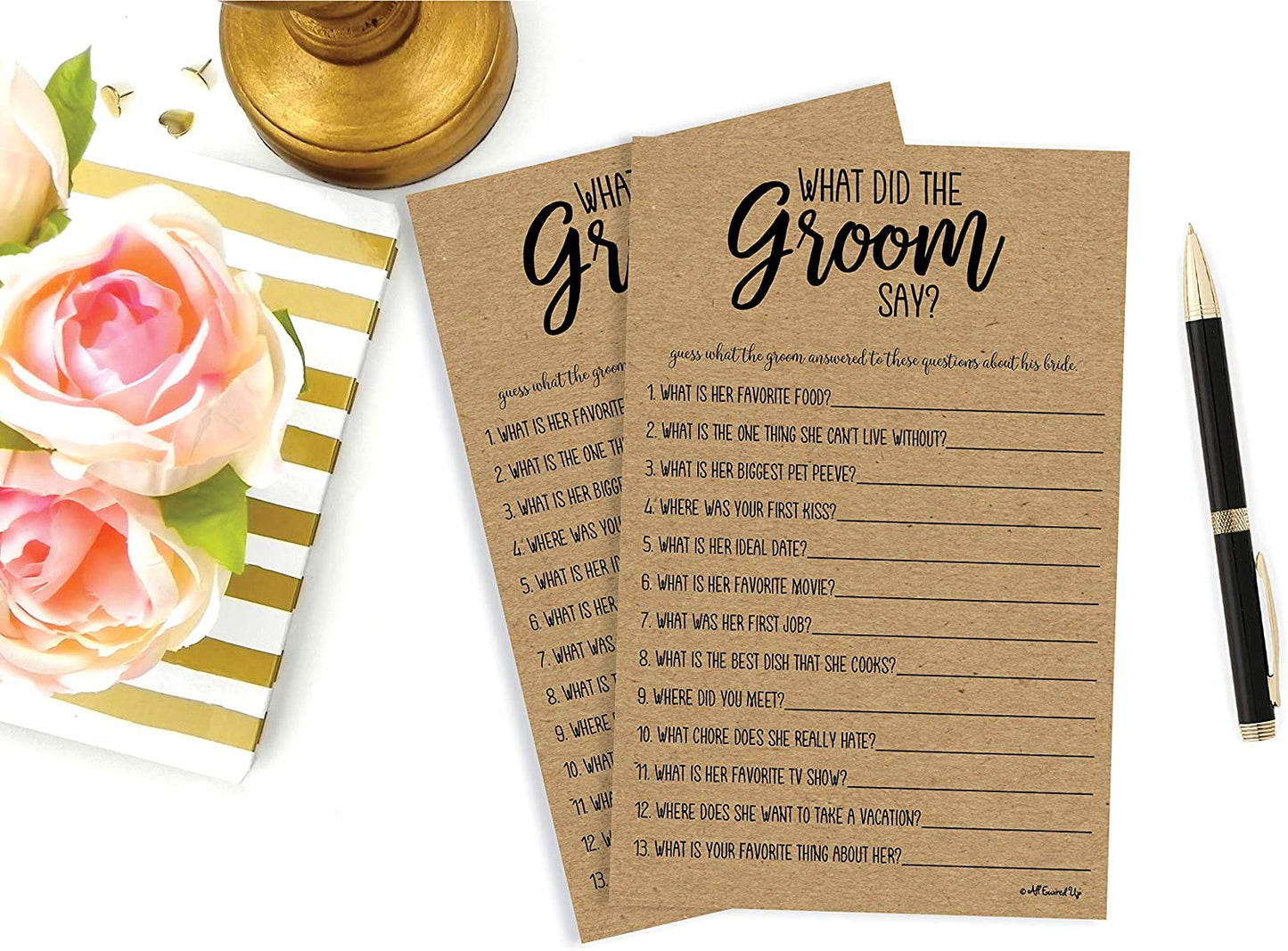 What Did the Groom Say Game - Kraft (50-Sheets) Rustic Bridal Wedding Shower or Bachelorette Party Game, Printed Engagement Rehearsal (Large Size Sheets)