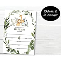 25 Jungle Baptism Invitations for Boys and 25 Envelopes Safari Animals (Large size 5X7 inch)