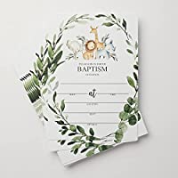 25 Jungle Baptism Invitations for Boys and 25 Envelopes Safari Animals (Large size 5X7 inch)