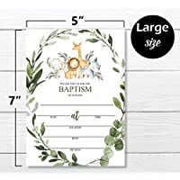 25 Jungle Baptism Invitations for Boys and 25 Envelopes Safari Animals (Large size 5X7 inch)