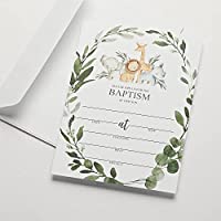 25 Jungle Baptism Invitations for Boys and 25 Envelopes Safari Animals (Large size 5X7 inch)