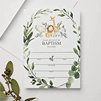 25 Jungle Baptism Invitations for Boys and 25 Envelopes Safari Animals (Large size 5X7 inch)