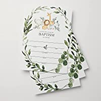 25 Jungle Baptism Invitations for Boys and 25 Envelopes Safari Animals (Large size 5X7 inch)