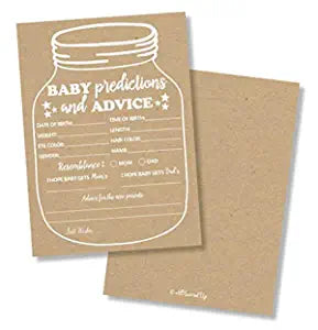 50 Kraft Mason Jar Advice and Prediction Cards for Baby Shower (Large 5x7) New Mom & Dad Card Mommy & Daddy To Be For Girl or Boy Babies New Parent Message Advice Book Gender Neutral Rustic (50-cards)