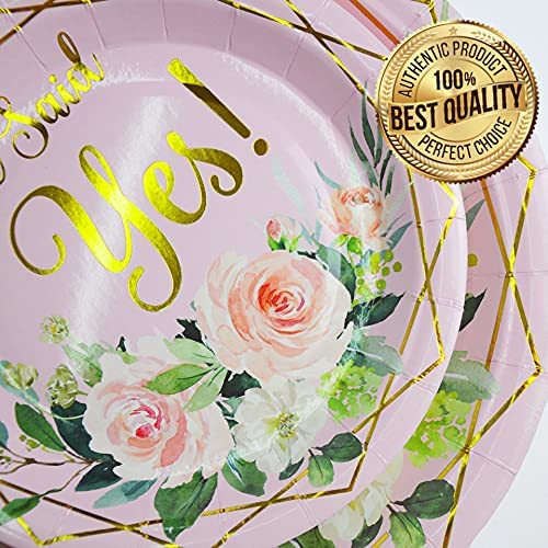 Gold Foil Miss To Mrs Party Supplies Tableware Set 24 9" Dinner Plates 24 7" Dessert Plate 24 9 Oz Cups 24 Lunch Napkins Gold for Engagement Wedding Disposable Paper Goods Bridal Shower Dinnerware