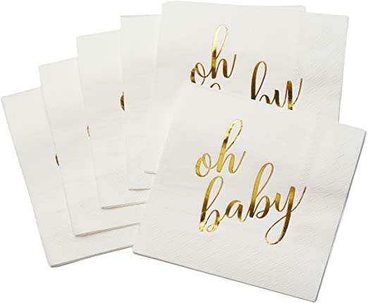 100 Pcs "Oh Baby" White Napkins - 3-Ply