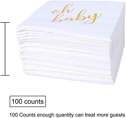 100 Pcs "Oh Baby" White Napkins - 3-Ply