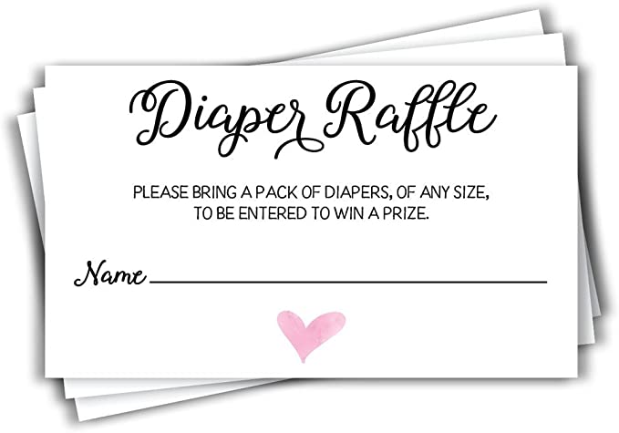 Diaper Raffle Ticket Lottery Insert Cards for Pink Girl Heart Baby Shower Invitations, Supplies and Games for Baby Gender Reveal Party, Bring a Pack of Diapers to Win Favors, Gifts Prizes (50-Cards)