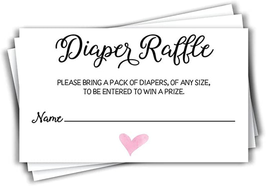 Diaper Raffle Ticket Lottery Insert Cards for Pink Girl Heart Baby Shower Invitations, Supplies and Games for Baby Gender Reveal Party, Bring a Pack of Diapers to Win Favors, Gifts Prizes (50-Cards)