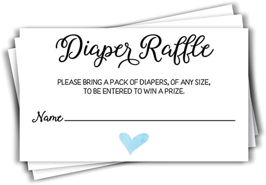 50 Diaper Raffle Ticket Lottery Insert Cards for Blue Boy Heart Baby Shower Invitations, Supplies and Games for Baby Gender Reveal Party, Bring a Pack of Diapers to Win Favors, Gifts Prizes (50-Cards)