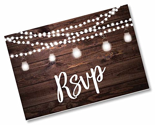 50 RSVP Rustic - Wood and Lights - Postcards - Any Occasion - Response Card, RSVP Reply, RSVP kit for Wedding, Rehearsal, Baby Bridal Shower, Birthday, Retirement Party Invitio