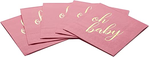 100 Pcs "Oh Baby" Pink Napkins - Girl Baby Shower - 3-Ply