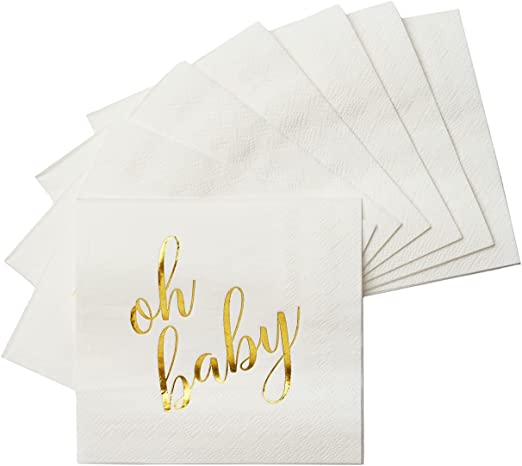 100 Pcs "Oh Baby" White Napkins - 3-Ply