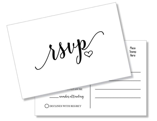 50 RSVP Heart Postcards (Thick Card Stock) - Any Occasion - Response Card, RSVP Reply, Wedding, Rehearsal Dinner, Baby Shower, Bridal Shower, Birthday, Engagement, Bachelorette Party Invitations