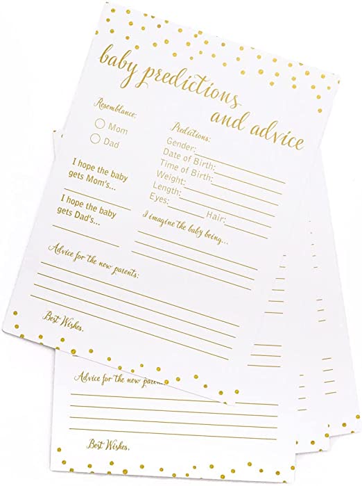 50 Baby Predictions and Advice - Gold Confetti - Baby Shower Game, New Mom & Dad Card or Mommy & Daddy To Be, Girl or Boy Babies New Parent Message Advice Book, Fun Gender Neutral Party (50-cards)