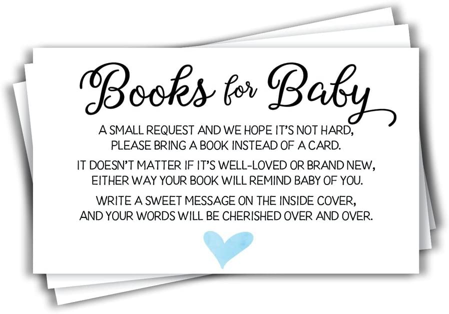 50 Blue Watercolor Heart Baby Shower Book Insert Request Cards (50-Cards)