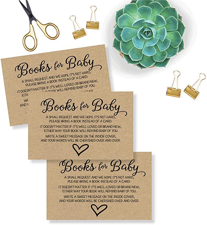 50 Gender Neutral Kraft Baby Shower Book Insert Request Cards (50-Cards)