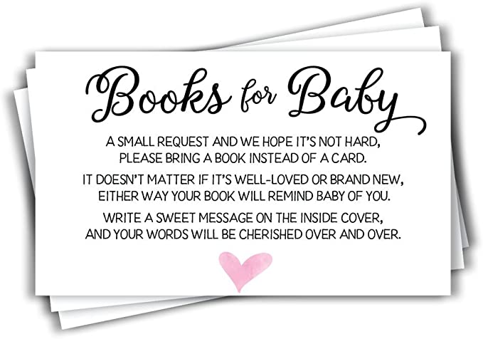 50 Pink Watercolor Heart Baby Shower Book Insert Request Cards (50-Cards)