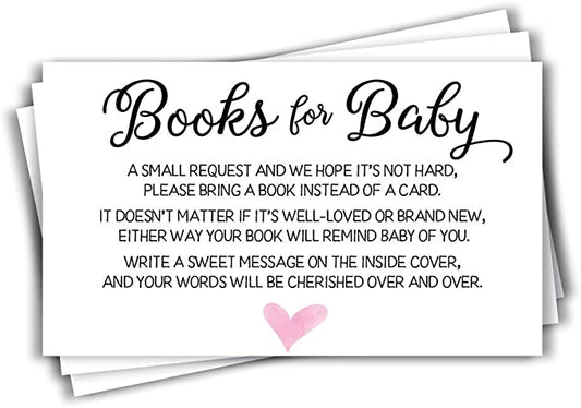 50 Pink Watercolor Heart Baby Shower Book Insert Request Cards (50-Cards)