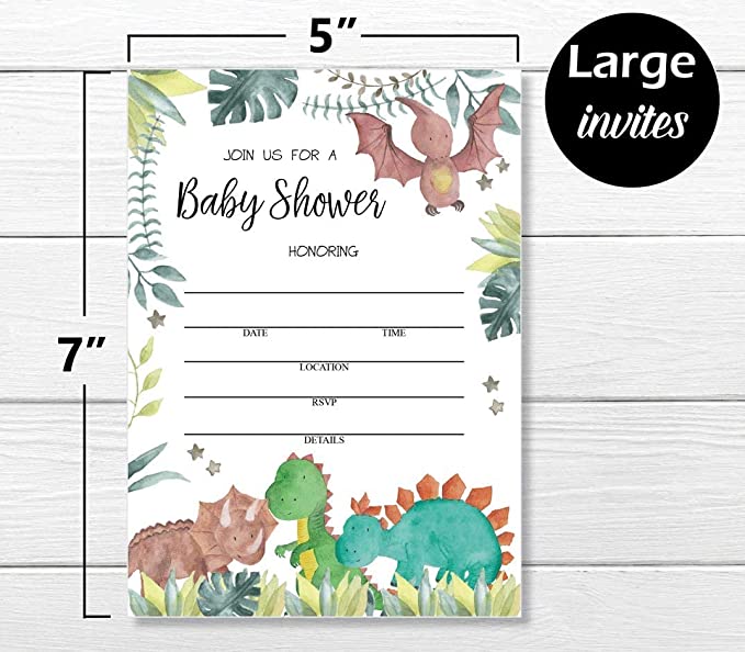 50 Dinosaur Baby Shower Invitations and Envelopes (Large Size 5x7) Boy Baby Shower Invite (5X7 Large)