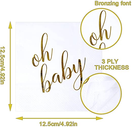 100 Pcs "Oh Baby" White Napkins - 3-Ply