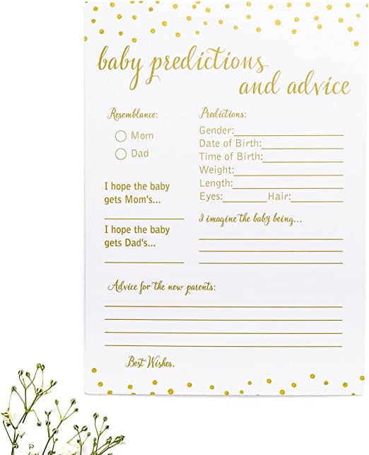 50 Baby Predictions and Advice - Gold Confetti - Baby Shower Game, New Mom & Dad Card or Mommy & Daddy To Be, Girl or Boy Babies New Parent Message Advice Book, Fun Gender Neutral Party (50-cards)