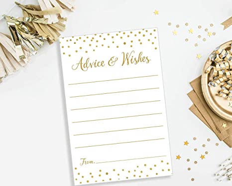 Advice and Wishes - Gold Confetti (50-Cards) Any Occasion - Wedding Advice Cards, Advice for The Bride, Retirement or Graduation Party, Baby or Bridal Shower Games, Birthday Party, Engagement