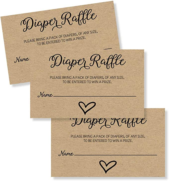 50 Gender Neutral Kraft Baby Shower Diaper Raffle Tickets, Lottery Insert Cards for Heart Baby Shower Invitations Supplies Games for Baby Gender Tickets (50-Cards)