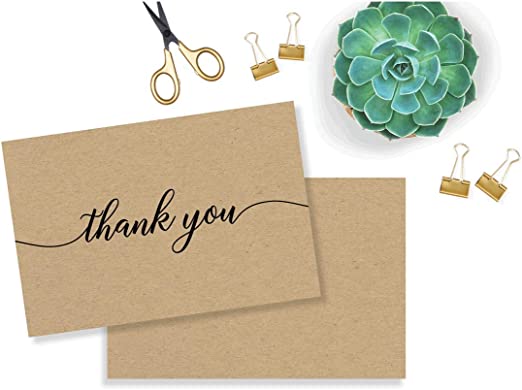 Kraft Thank You Note Cards - (Set of 50) 4" x 6" - Blank on Back - Thick Cardstock, Personal, Business, Large