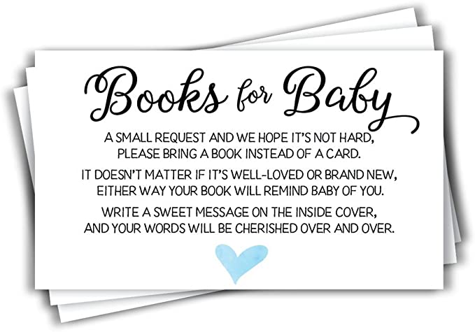 50 Blue Watercolor Heart Baby Shower Book Insert Request Cards (50-Cards)