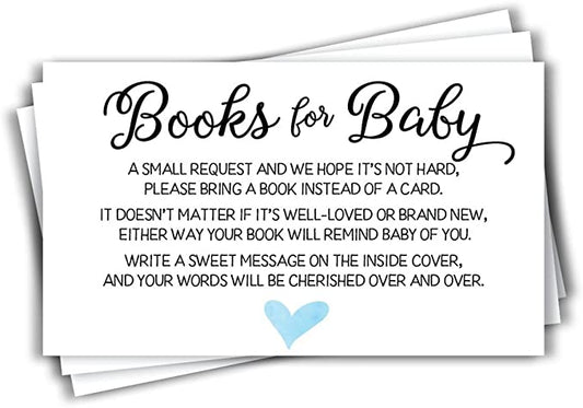 50 Blue Watercolor Heart Baby Shower Book Insert Request Cards (50-Cards)