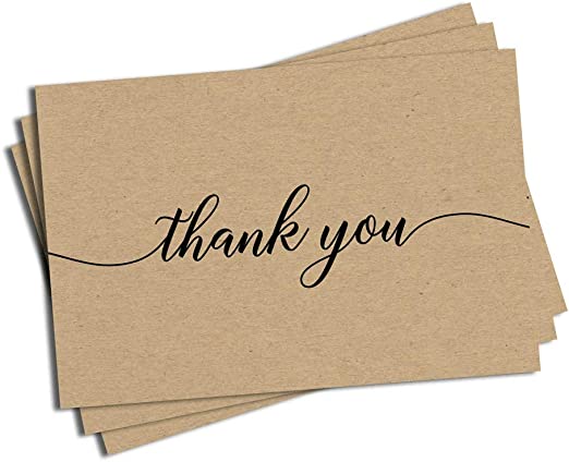 Kraft Thank You Note Cards - (Set of 50) 4" x 6" - Blank on Back - Thick Cardstock, Personal, Business, Large