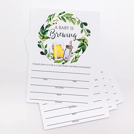 Set of 25 Baby is Brewing Baby Shower Invitations for Boy or Girl with Diaper Raffle Tickets, Baby Shower Book Request Cards and Envelopes- Coed Baby Shower Invitations- Large Size 5X7 inches