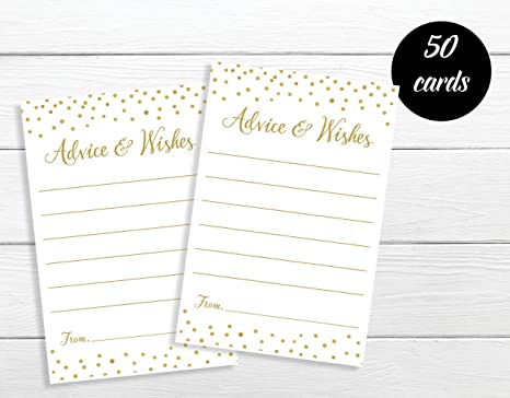 Advice and Wishes - Gold Confetti (50-Cards) Any Occasion - Wedding Advice Cards, Advice for The Bride, Retirement or Graduation Party, Baby or Bridal Shower Games, Birthday Party, Engagement