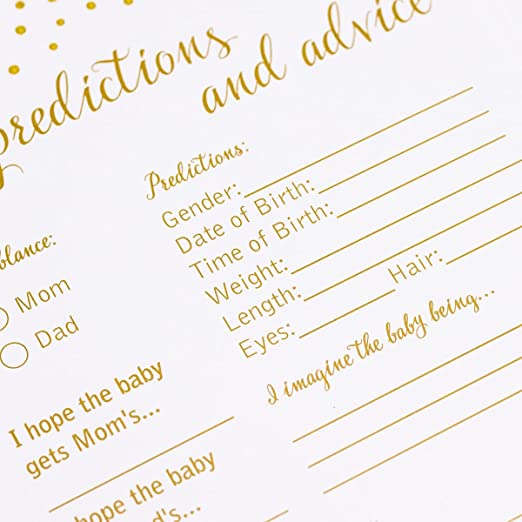 50 Baby Predictions and Advice - Gold Confetti - Baby Shower Game, New Mom & Dad Card or Mommy & Daddy To Be, Girl or Boy Babies New Parent Message Advice Book, Fun Gender Neutral Party (50-cards)