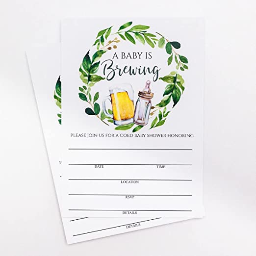 Set of 25 Baby is Brewing Baby Shower Invitations for Boy or Girl with Diaper Raffle Tickets, Baby Shower Book Request Cards and Envelopes- Coed Baby Shower Invitations- Large Size 5X7 inches