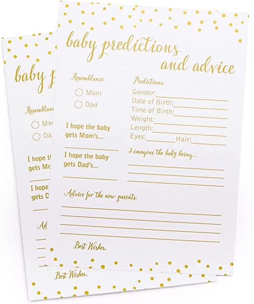 50 Baby Predictions and Advice - Gold Confetti - Baby Shower Game, New Mom & Dad Card or Mommy & Daddy To Be, Girl or Boy Babies New Parent Message Advice Book, Fun Gender Neutral Party (50-cards)