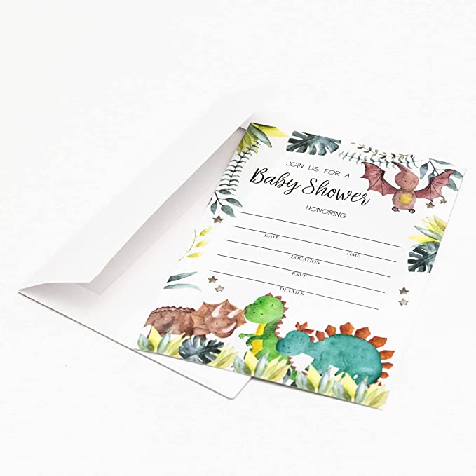 50 Dinosaur Baby Shower Invitations and Envelopes (Large Size 5x7) Boy Baby Shower Invite (5X7 Large)