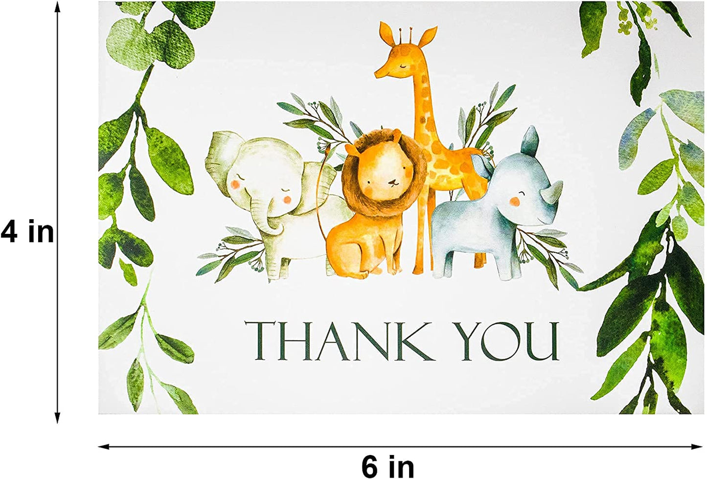 50 Pack Jungle Safari Greenery Thank You Cards, Cute Thank You Notes with Envelopes &amp; Stickers, Baby Shower, Birthday any Occasion