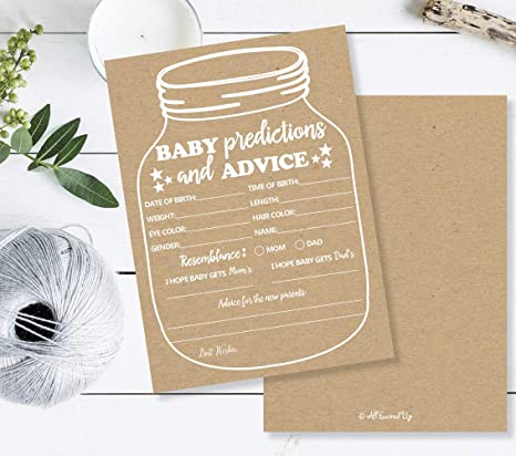 50 Kraft Mason Jar Advice and Prediction Cards for Baby Shower (Large 5x7) New Mom & Dad Card Mommy & Daddy To Be For Girl or Boy Babies New Parent Message Advice Book Gender Neutral Rustic (50-cards)