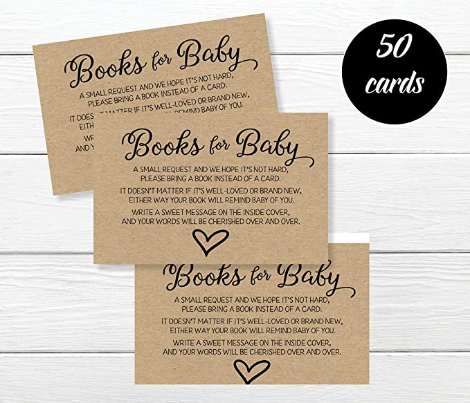 50 Gender Neutral Kraft Baby Shower Book Insert Request Cards (50-Cards)