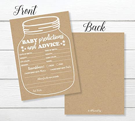 50 Kraft Mason Jar Advice and Prediction Cards for Baby Shower (Large 5x7) New Mom & Dad Card Mommy & Daddy To Be For Girl or Boy Babies New Parent Message Advice Book Gender Neutral Rustic (50-cards)