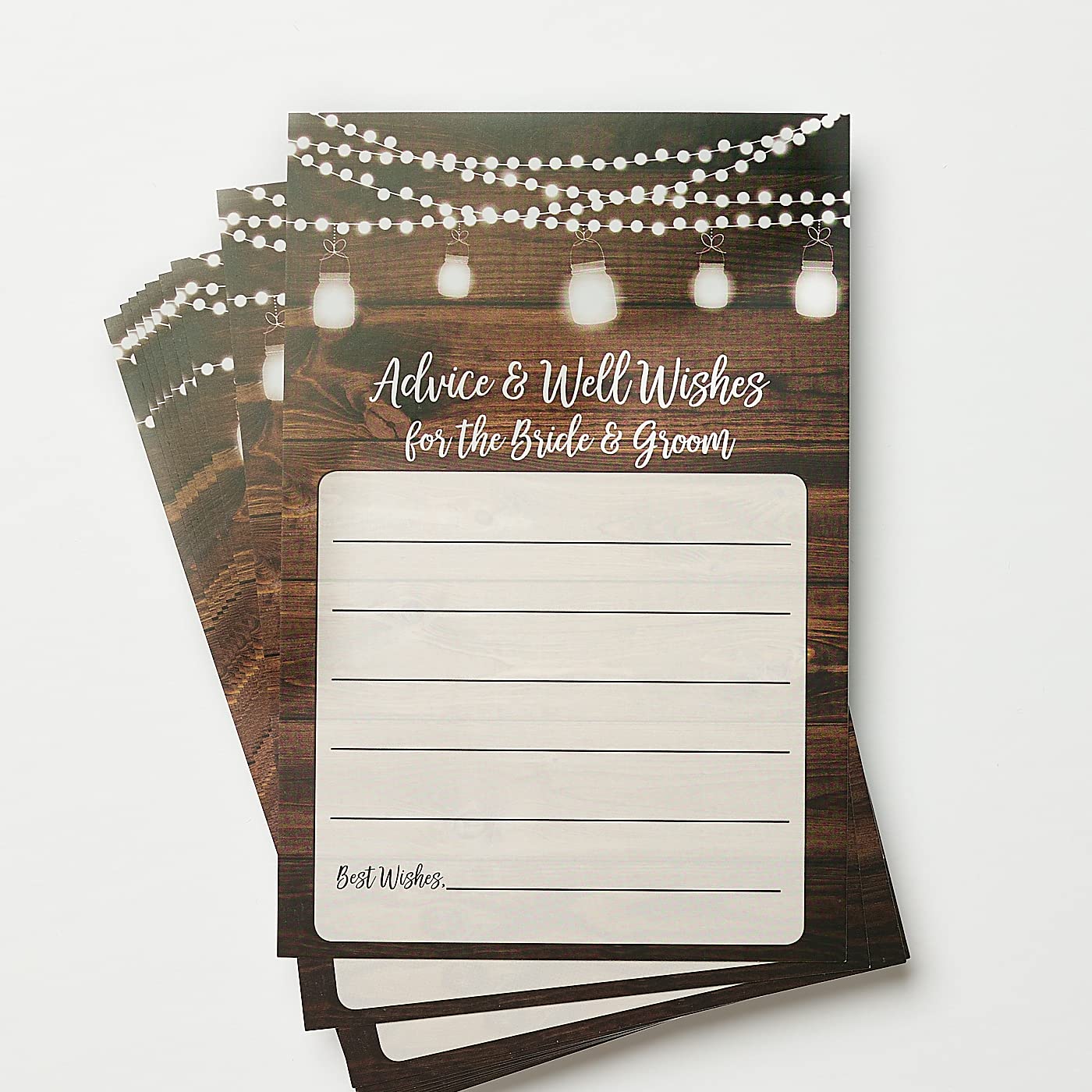 50 Rustic Wedding Advice and Well Wishes for The Bride and Groom - Wood and Lights - Guest Book Alternative - Bridal Shower Games (50-Cards)