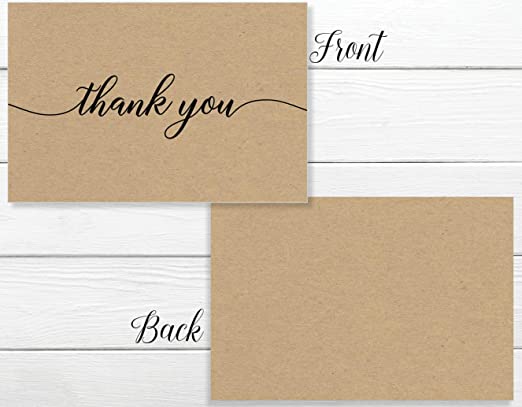 Kraft Thank You Note Cards - (Set of 50) 4" x 6" - Blank on Back - Thick Cardstock, Personal, Business, Large