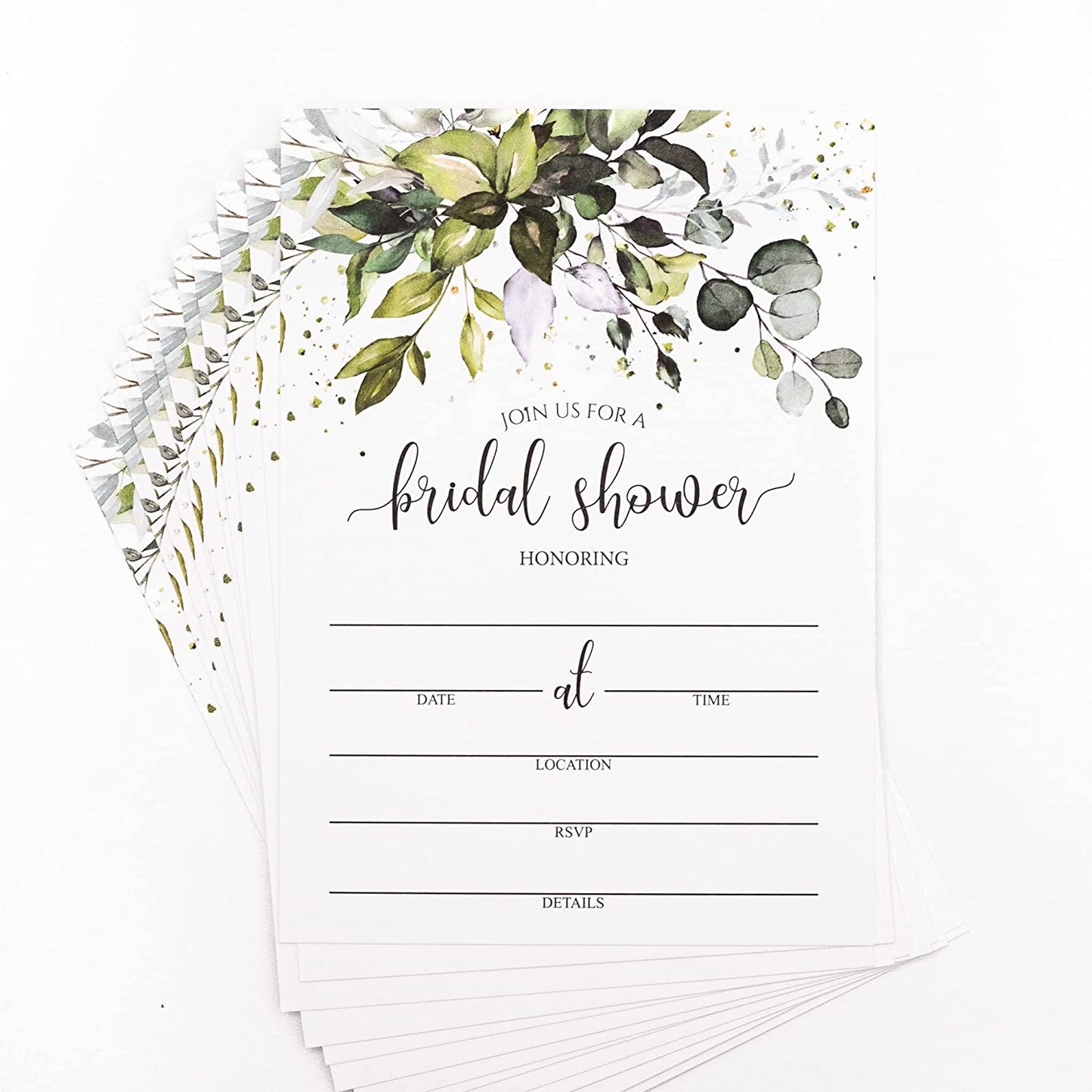 50 Greenery Eucalyptus Bridal Shower Invitations and 50 Envelopes (Large Size 5x7) - (100 pieces)